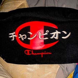 it is a red and white and champion